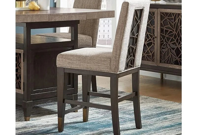 Paladium Grey Counter Stool with Upholstered Seat & Metal Accents - Image 3
