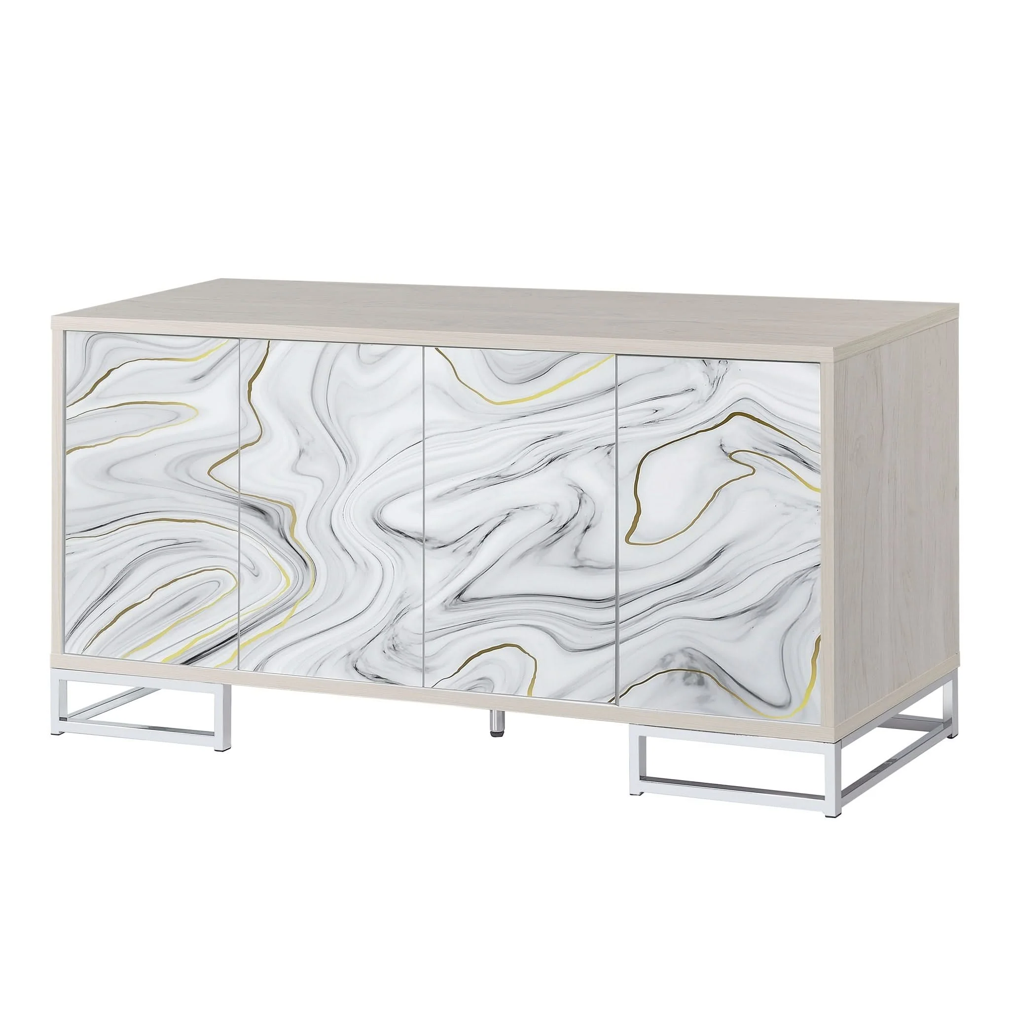 Panos - Console Cabinet - White Marcle / Chrome - Image 3