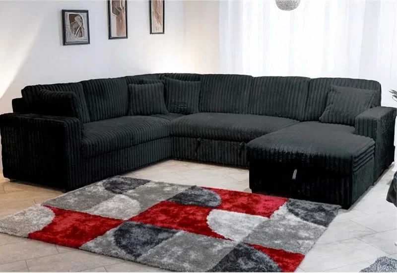 Paris Contemporary Corduroy 4-Piece Sectional with Chaise (Black or Mist Bliss) - Image 2