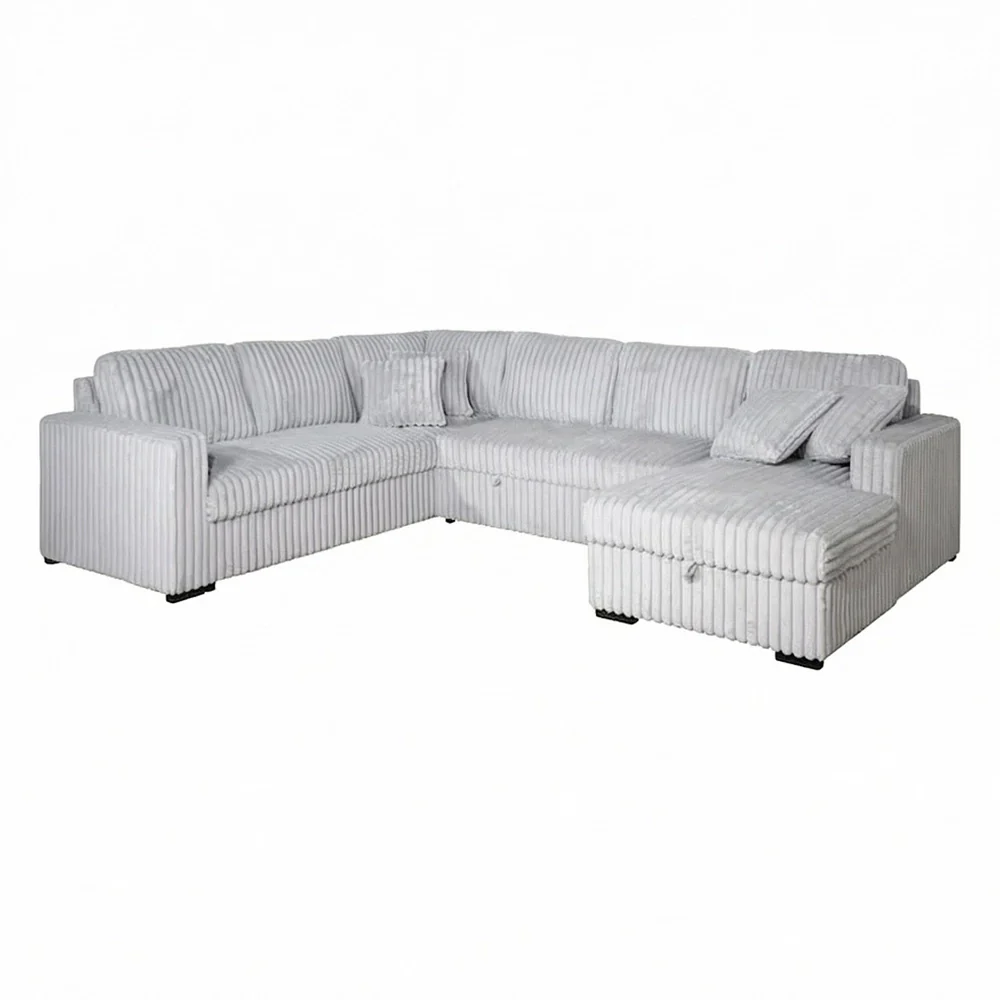 Paris Contemporary Corduroy 4-Piece Sectional with Chaise (Black or Mist Bliss) - Image 7