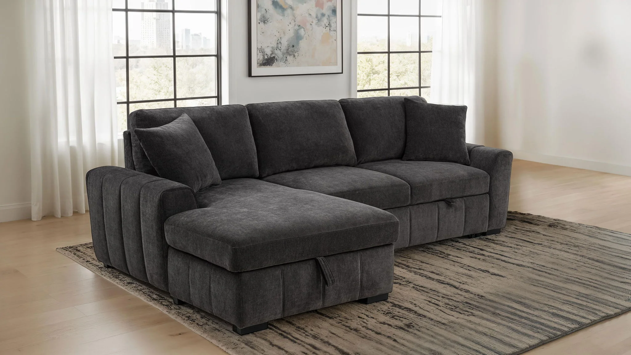 Pastrana Upholstered Sleeper Sectional Sofa LAF Chaise Grey - Image 4