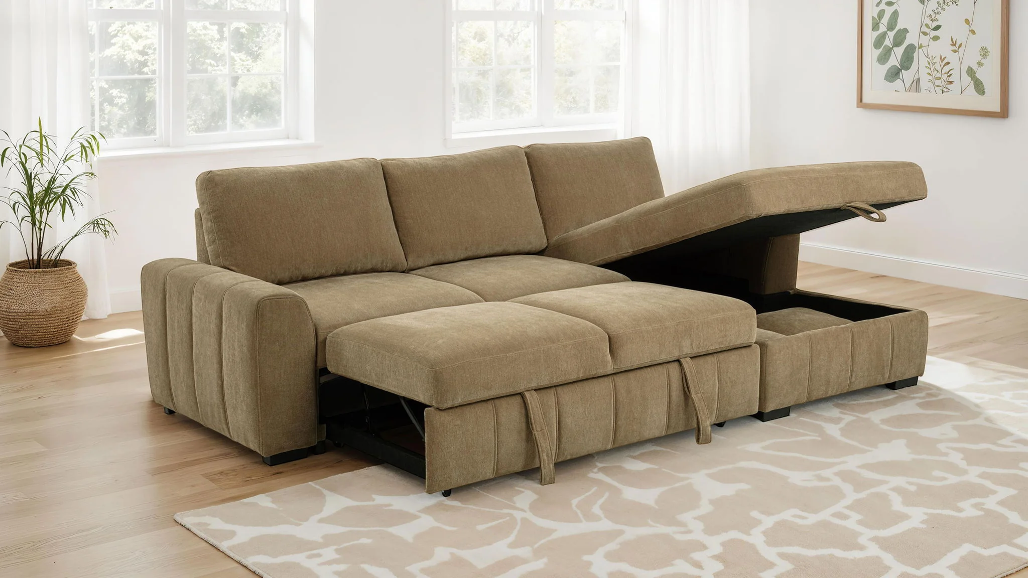 Pastrana Upholstered Sleeper Sectional Sofa RAF Chaise Camel - Image 2