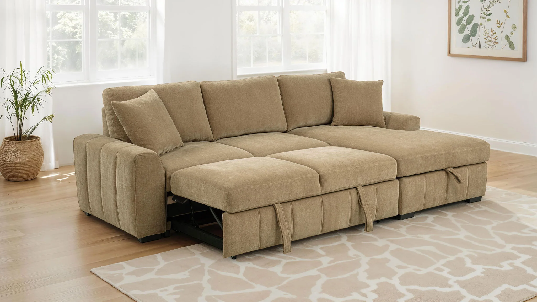 Pastrana Upholstered Sleeper Sectional Sofa RAF Chaise Camel - Image 3