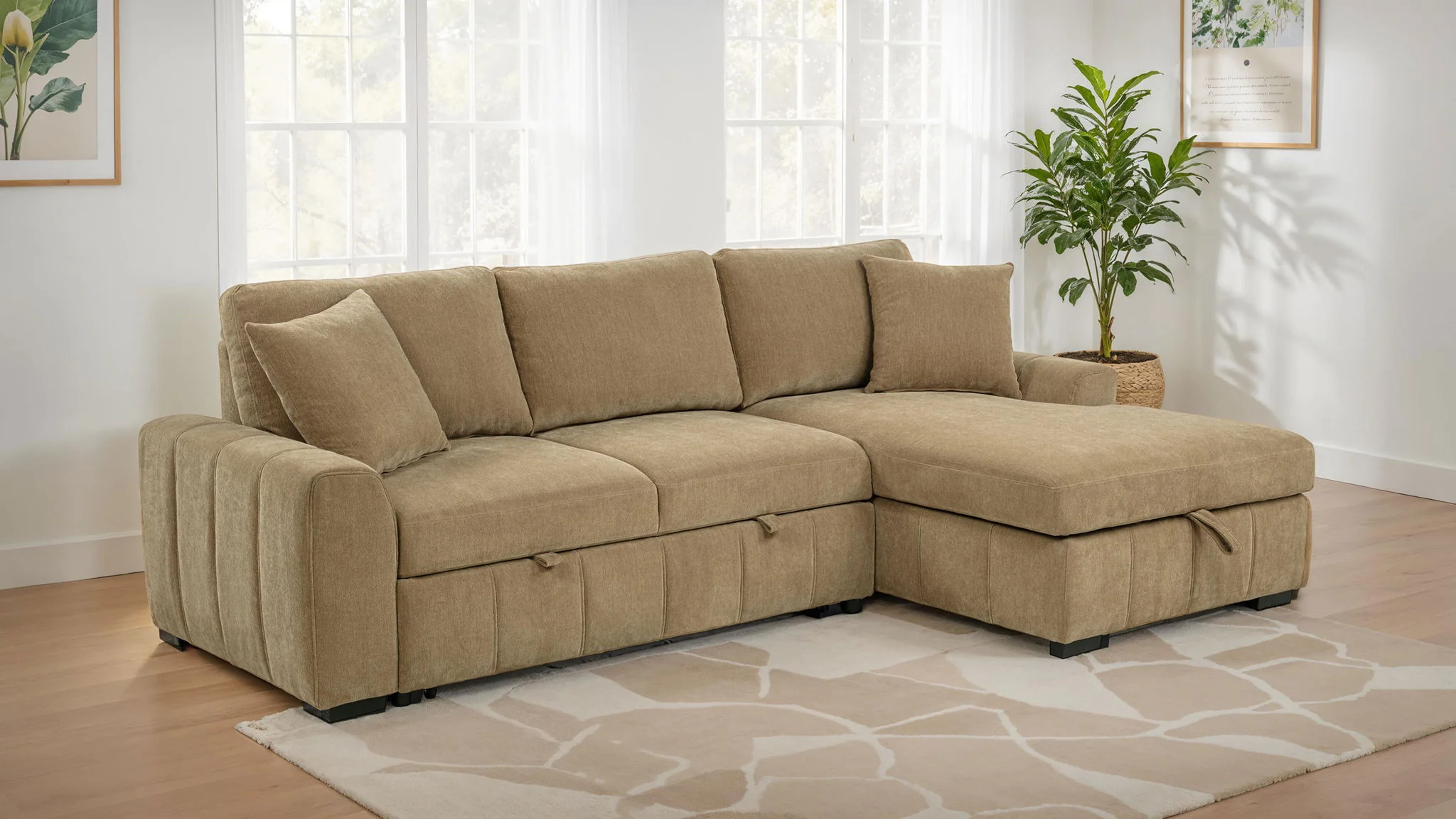Pastrana Upholstered Sleeper Sectional Sofa RAF Chaise Camel - Image 4