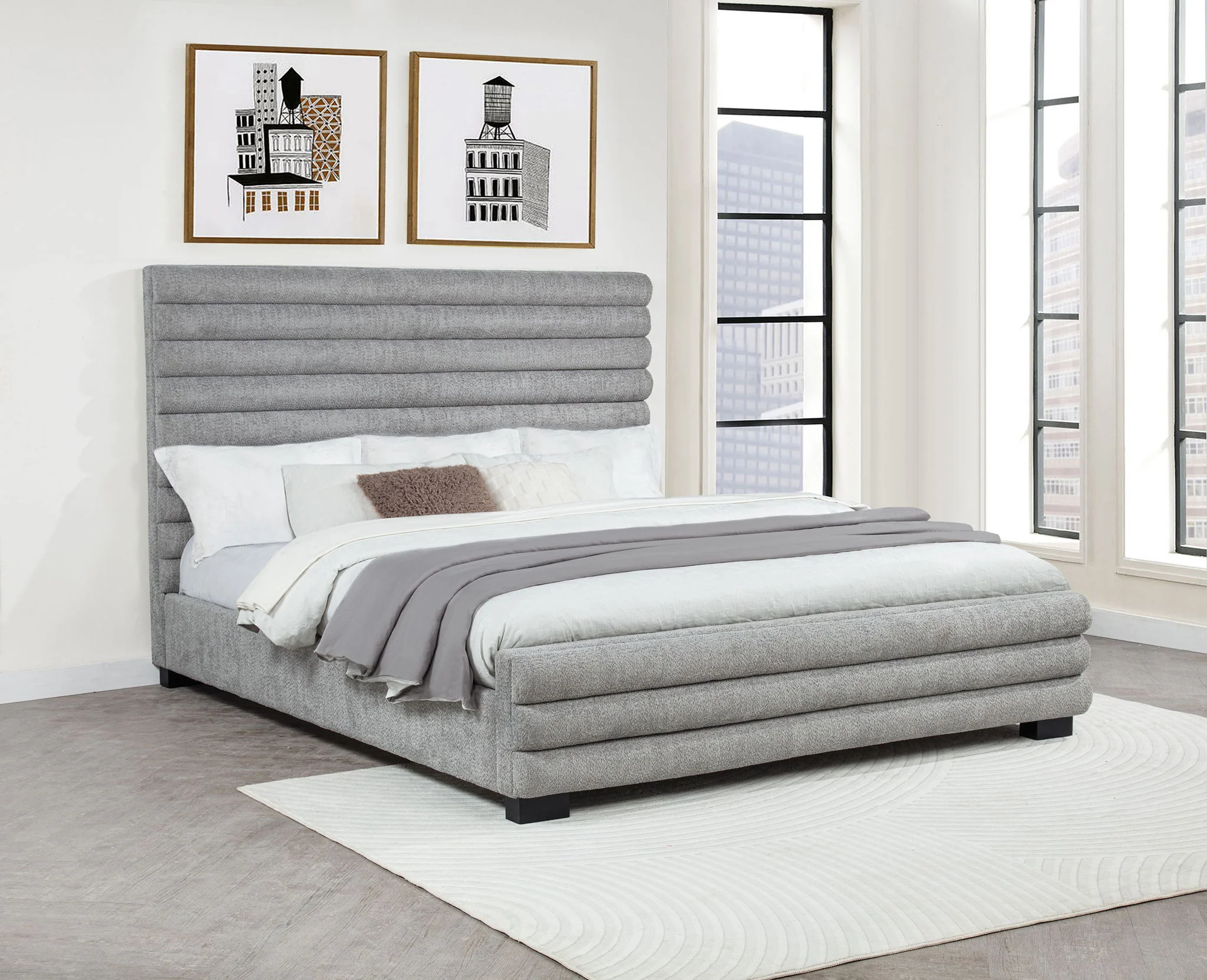 Patricia 58-inch Boucle Upholstered California King Bed Grey - Image 2