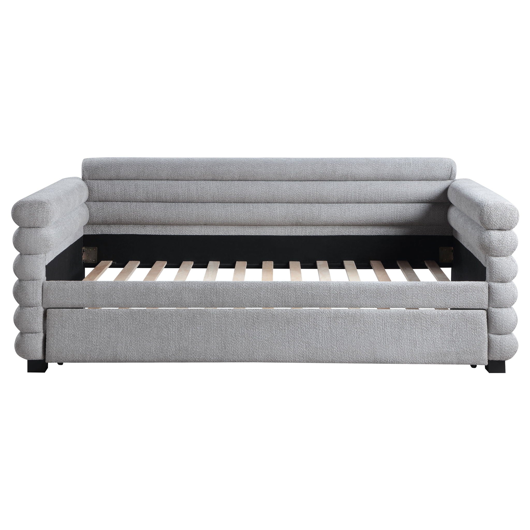 Patricia Boucle Upholstered Twin Day Bed with Trundle Grey - Image 2