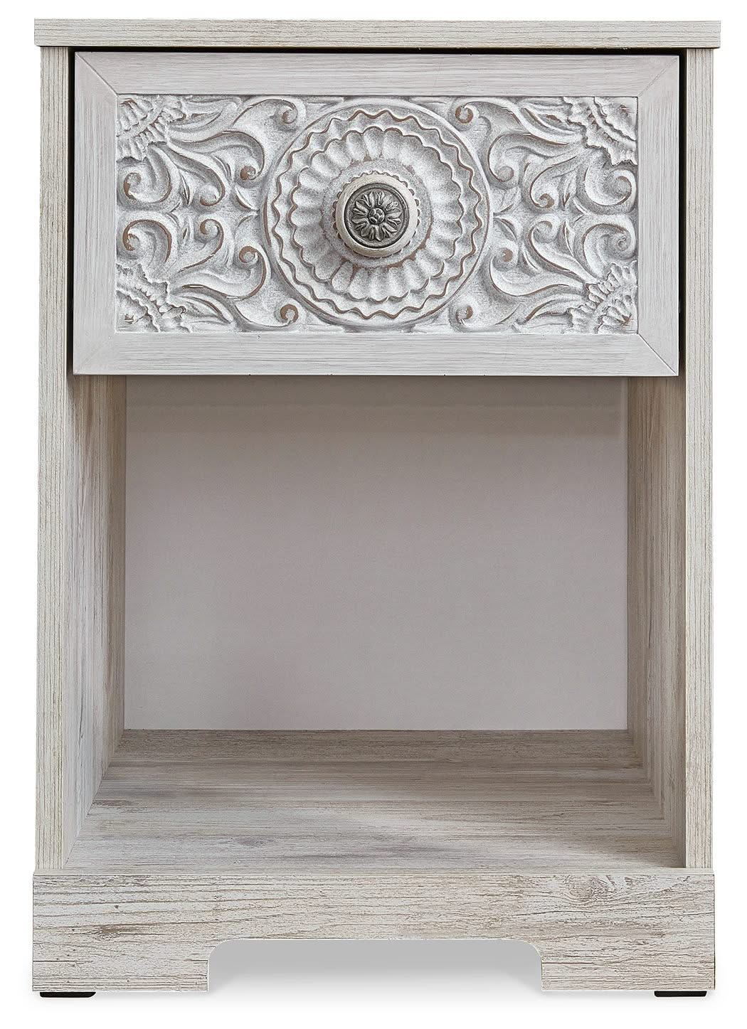 Paxberry - One Drawer Night Stand - Open Cubby - Whitewash - Image 2