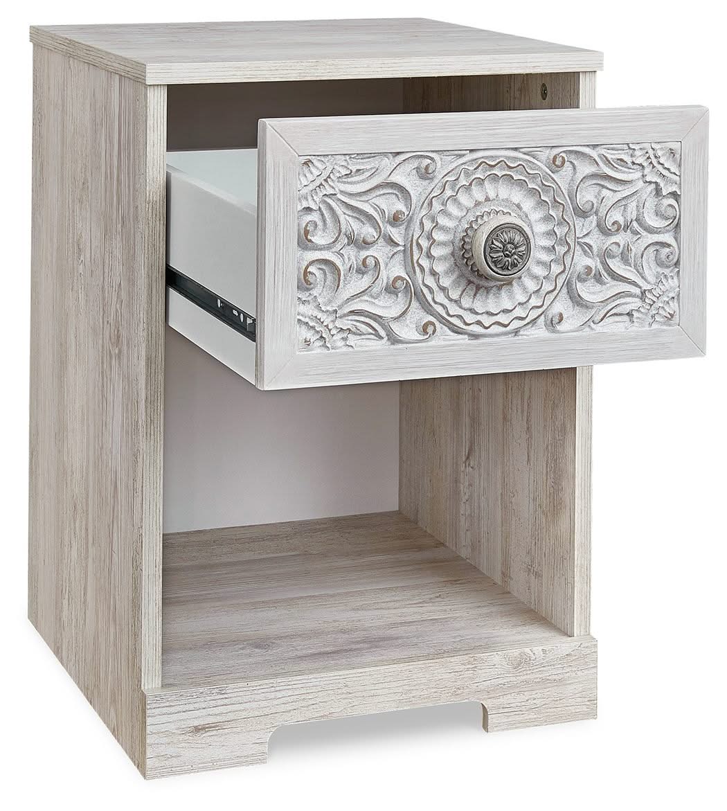 Paxberry - One Drawer Night Stand - Open Cubby - Whitewash - Image 4