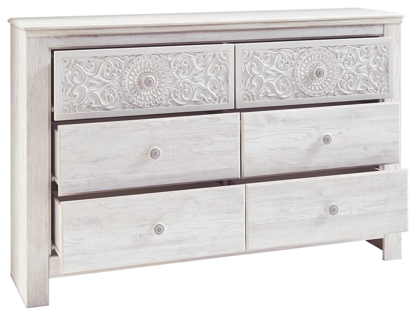 Paxberry - Six Drawer Dresser - Medallion Drawer Pulls - Whitewash - Image 2