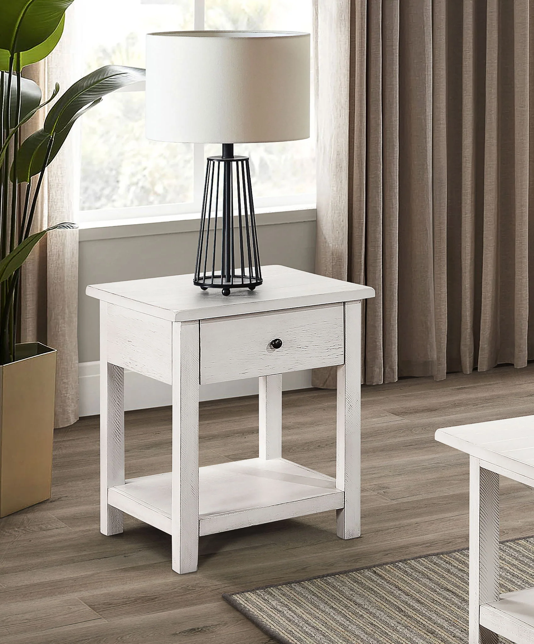 Payne 1-drawer Wood End Table with Shelf Distressed White - Image 2