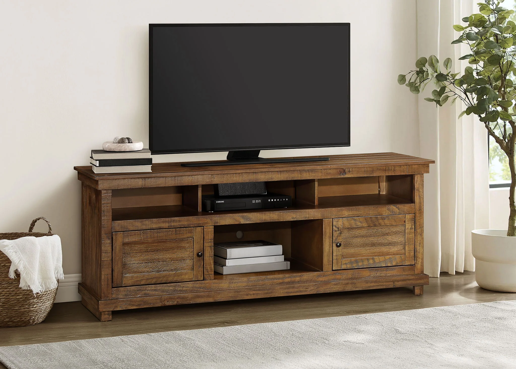Payne 70-inch TV Stand Media Console Distressed Brown - Image 2