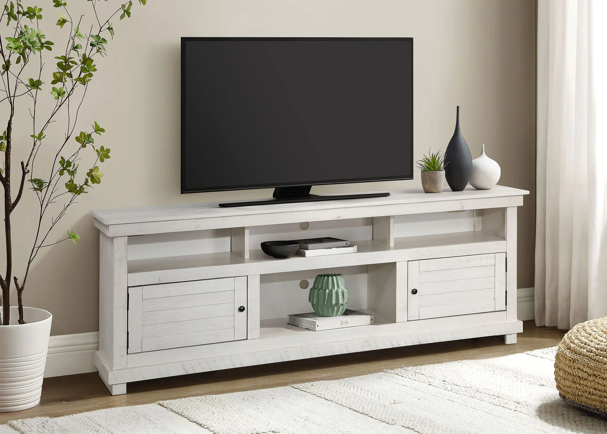 Payne 70-inch TV Stand Media Console Distressed White - Image 2
