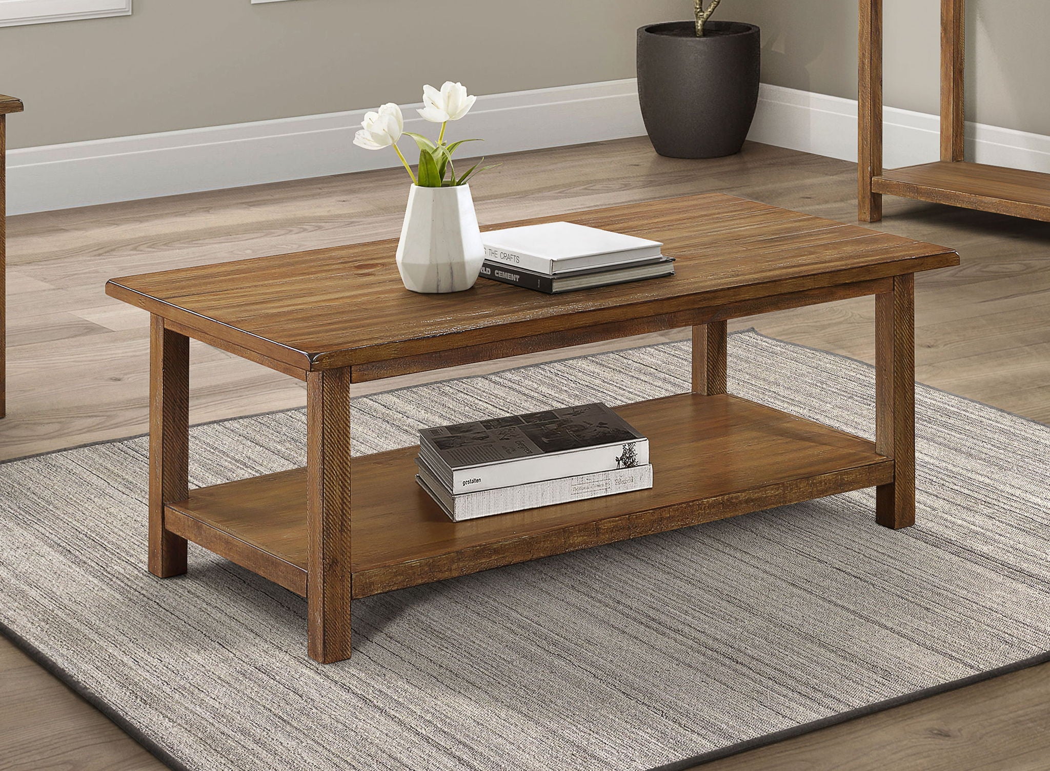Payne Wood Coffee Table with Shelf Distressed Brown - Image 4