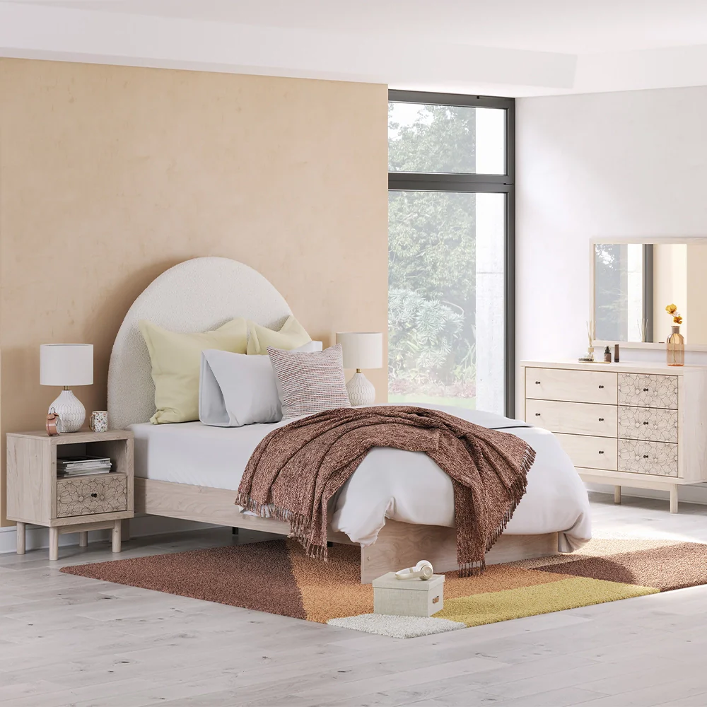 Pearl Twin Bed with Upholstered Headboard & Wood Frame - Image 2