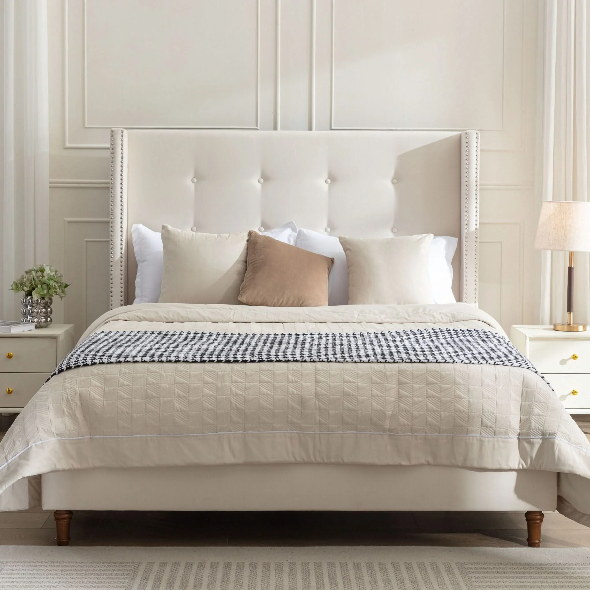 Peyton - Upholstered Bed With 54" High Headboard, Traditional Hand Buttoned Tufting - Image 3