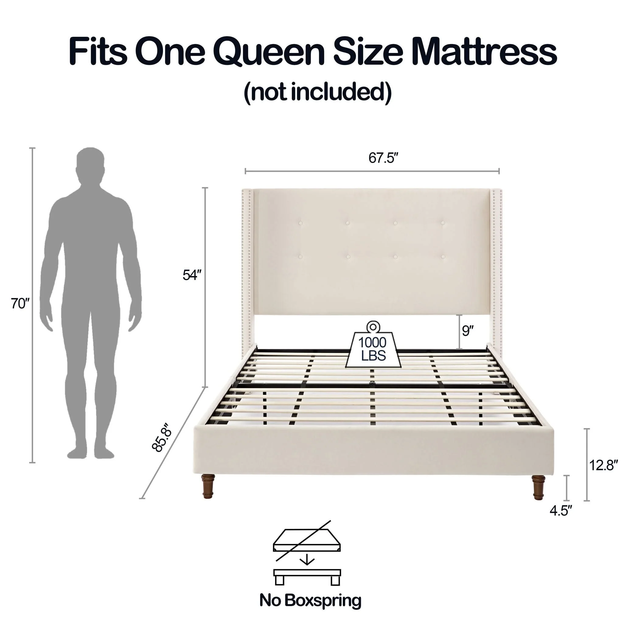 Peyton - Upholstered Bed With 54" High Headboard, Traditional Hand Buttoned Tufting - Image 4