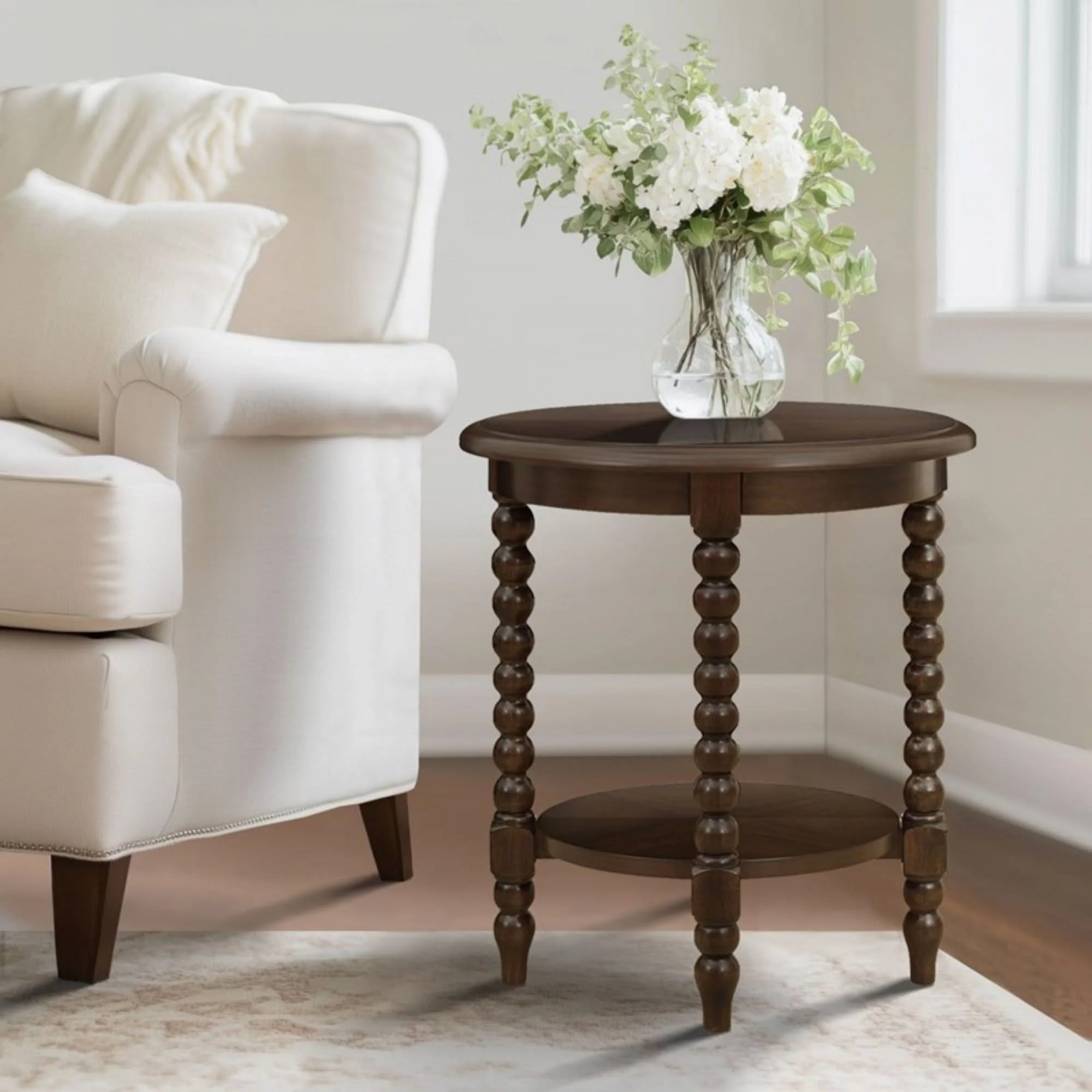 Philippe - Round End Table With Shelf - Brown - Image 2