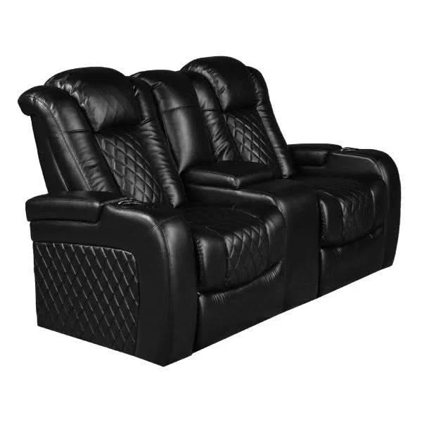 Pinnacle Black Dual Power Reclining Living Room Set Includes Sofa and Loveseat with Dropdown Table & LED Lights - Image 2