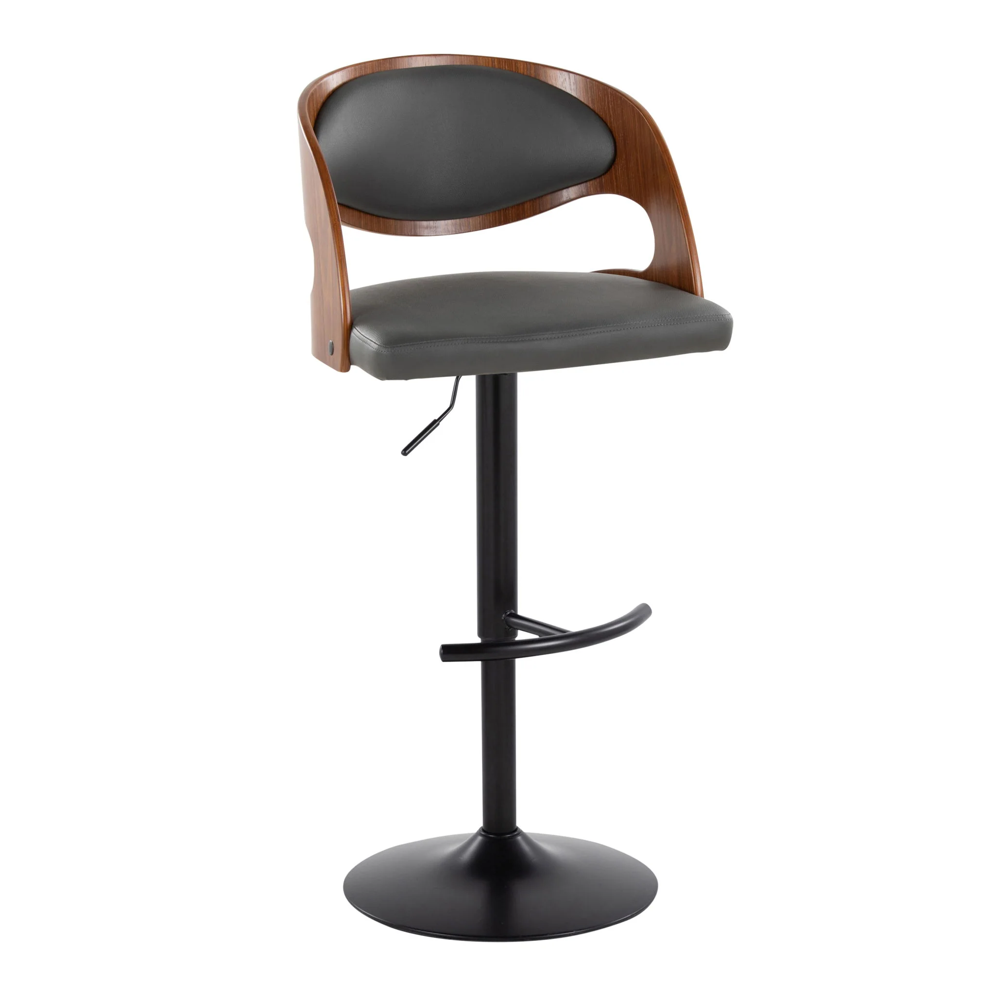 Pino - Mid Century Modern Adjustable Barstool With Swivel With Rounded T Footrest (Set of 2) - Image 5