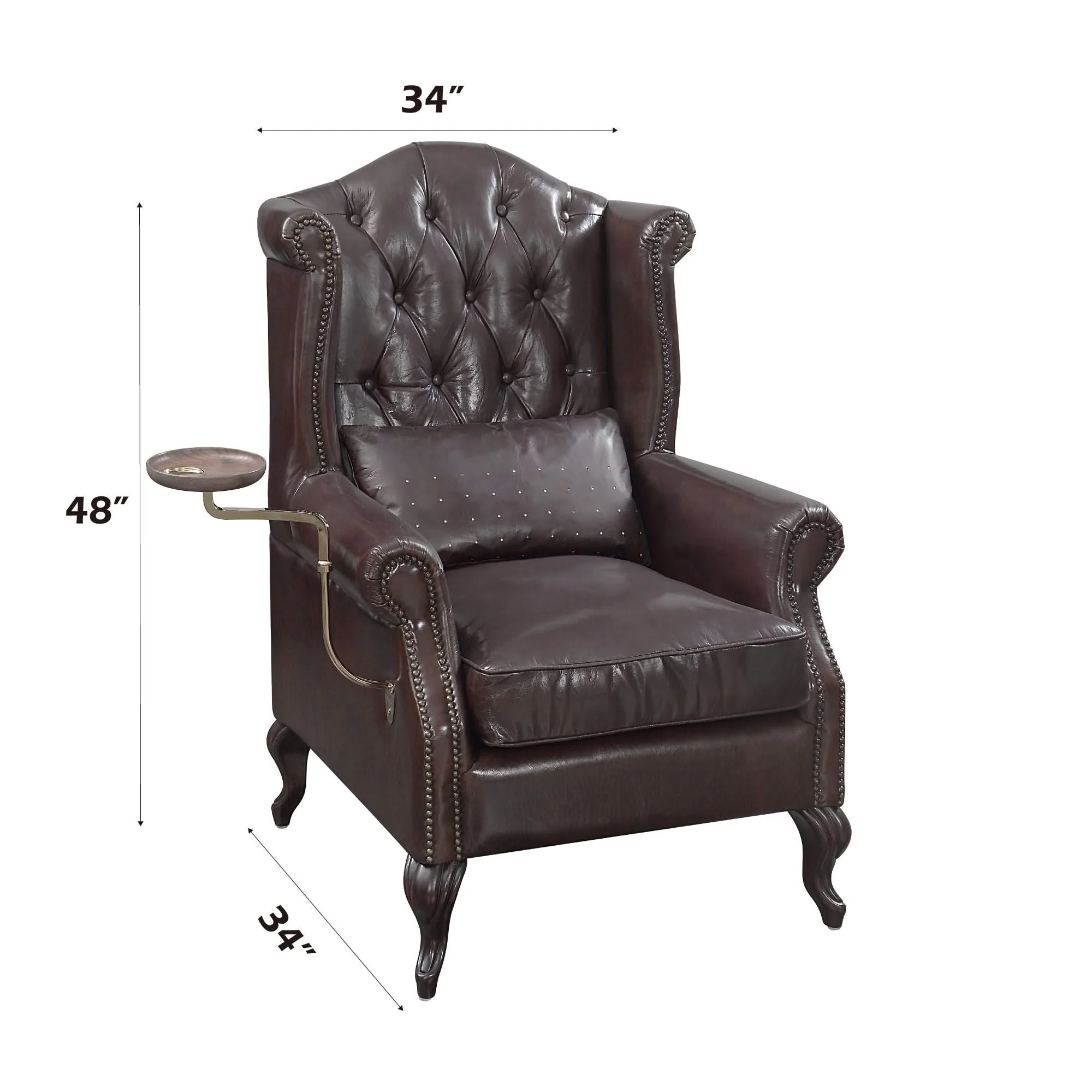 Pino - Vintage Top Grain Leather Accent Chair With 1 Toss Pillow - Brown - Image 3