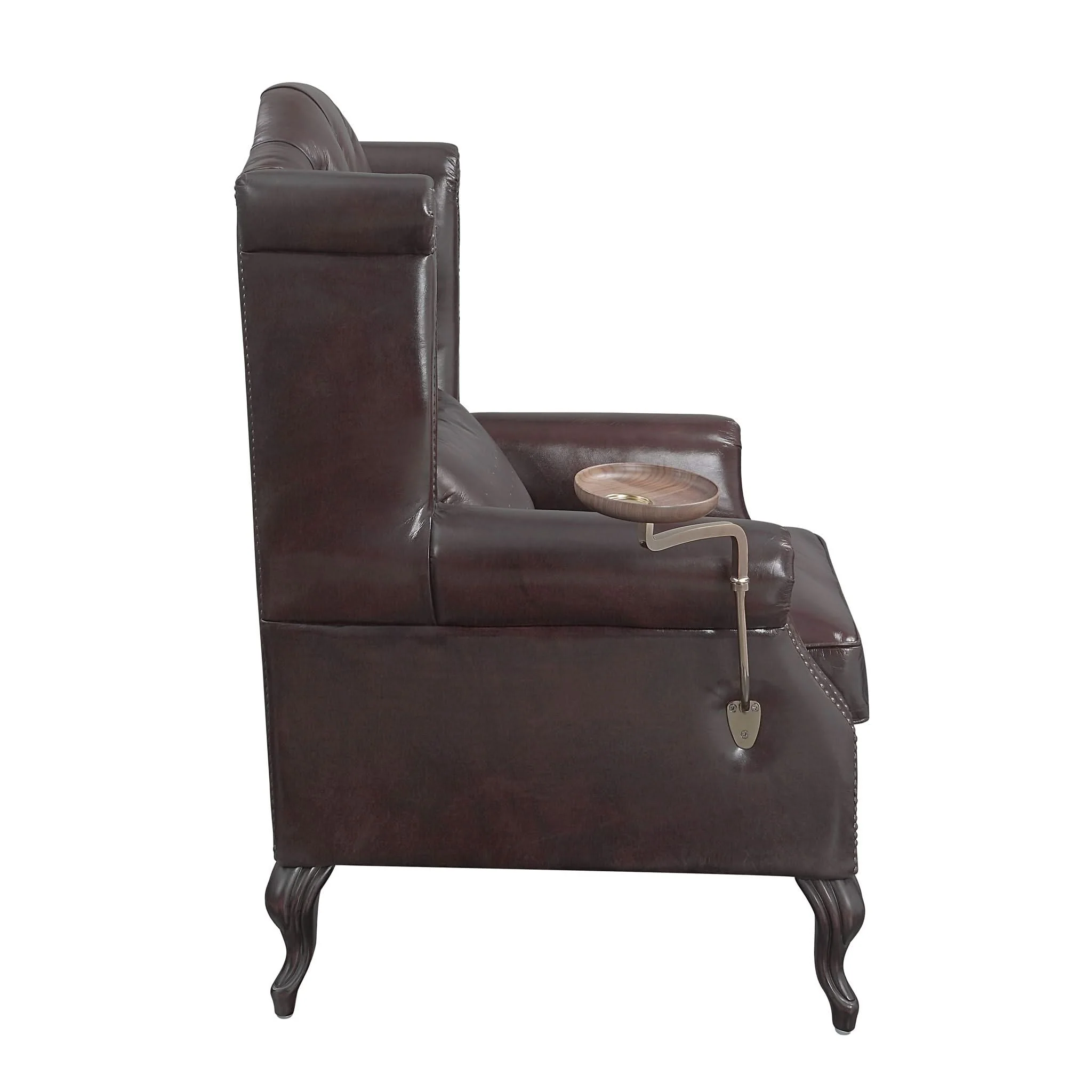 Pino - Vintage Top Grain Leather Accent Chair With 1 Toss Pillow - Brown - Image 4