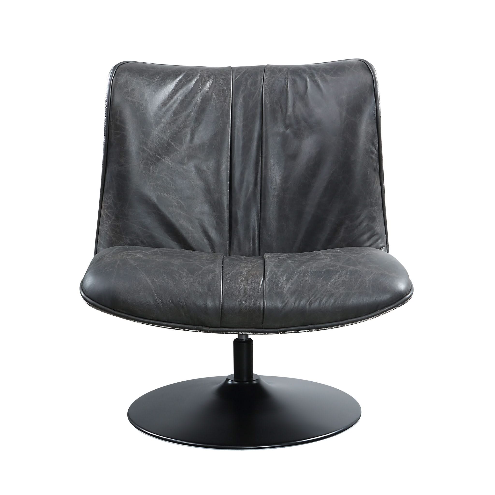 Piotr - Top Grain Leather Accent Chair With Swivel - Black - Image 4