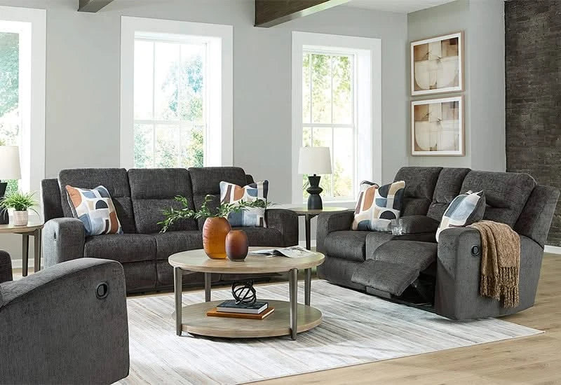 Piper Grey Reclining Console Loveseat with Storage & Cup Holders - Image 6
