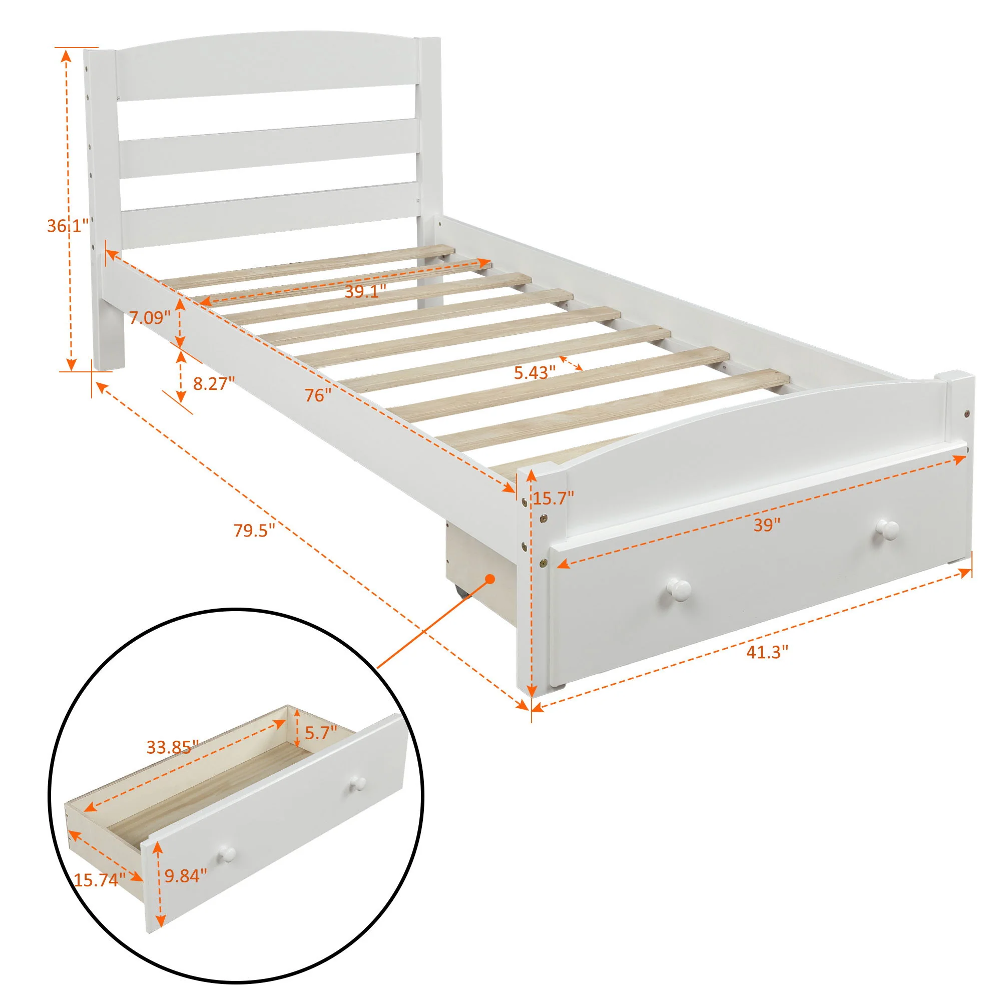 Platform Bed Frame With Storage Drawer And Wood Slat Support No Box Spring Needed - Image 3