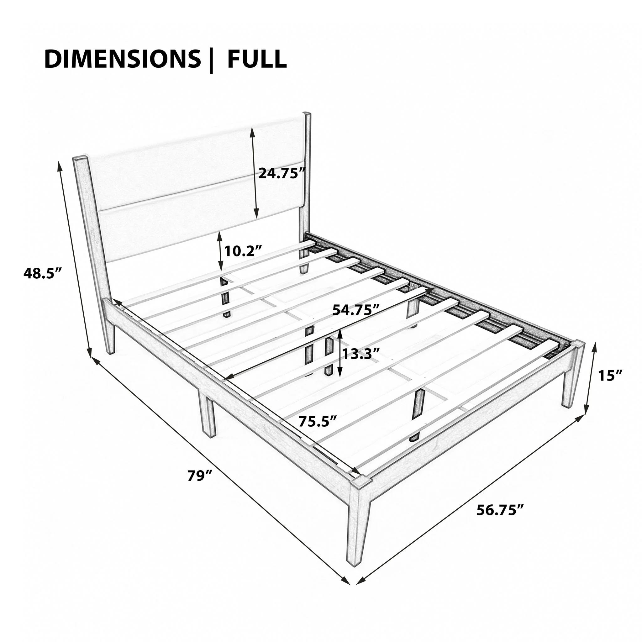 Platform Bed Frame With Upholstered Headboard, Slat Support - Image 11