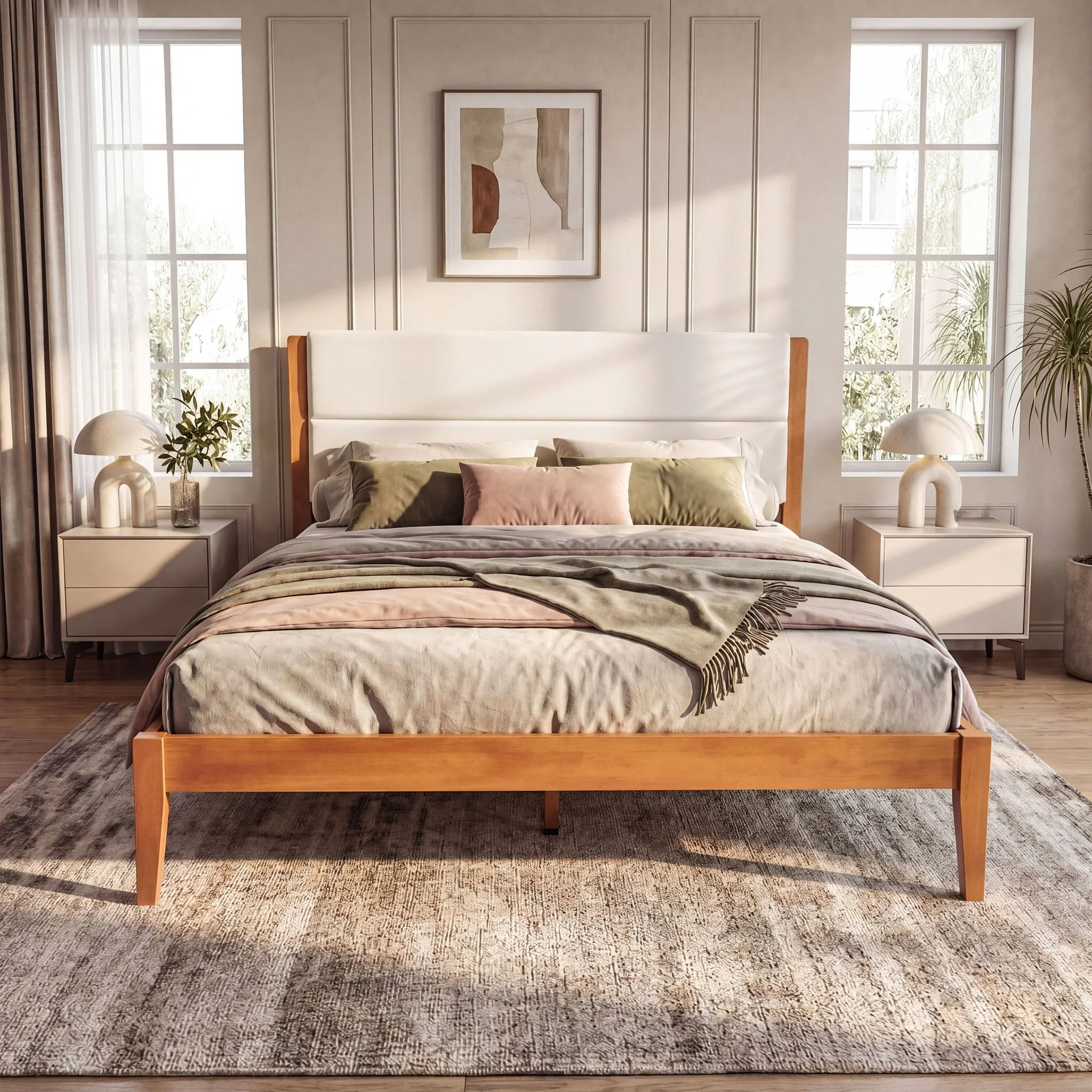 Platform Bed Frame With Upholstered Headboard, Slat Support - Image 12