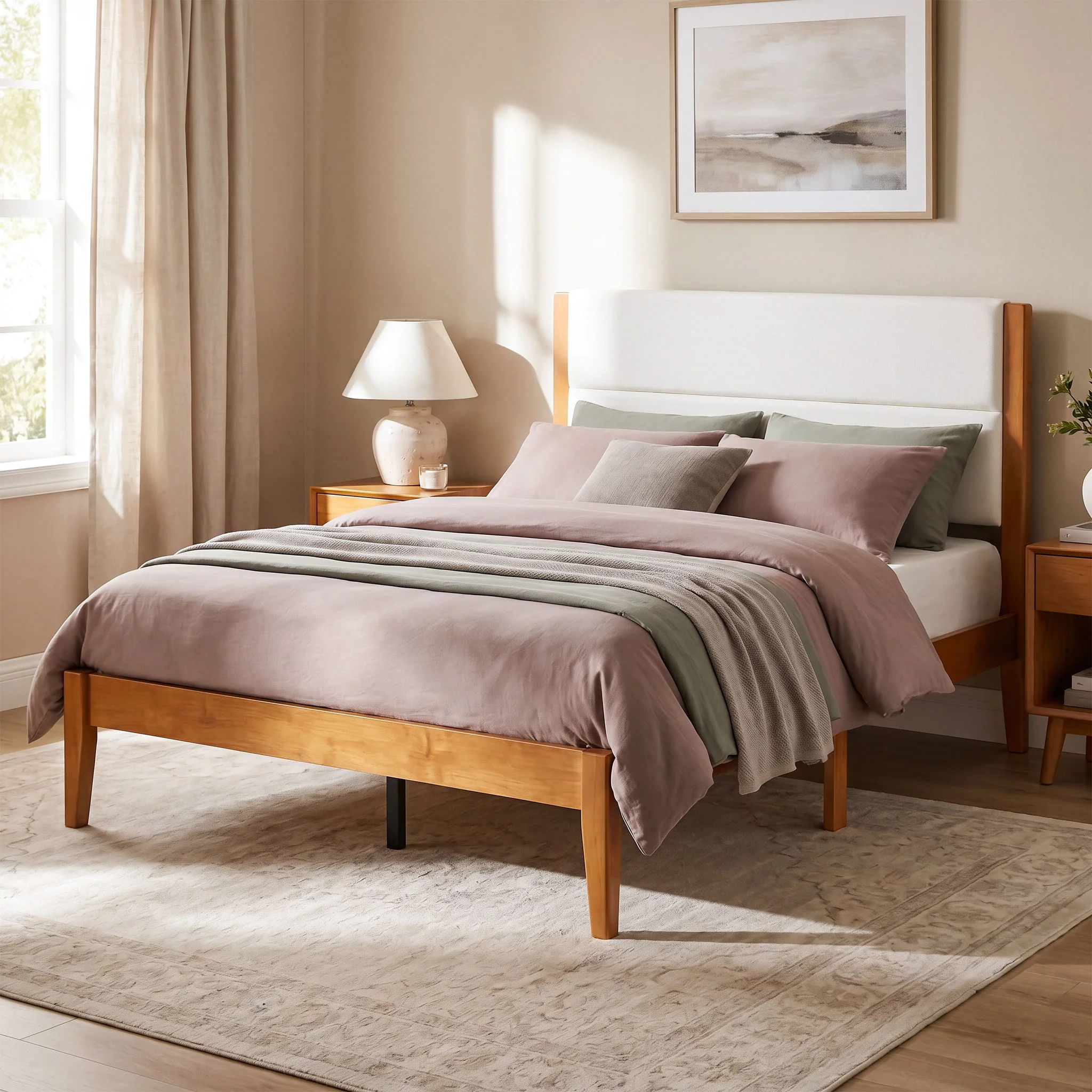 Platform Bed Frame With Upholstered Headboard, Slat Support - Image 13