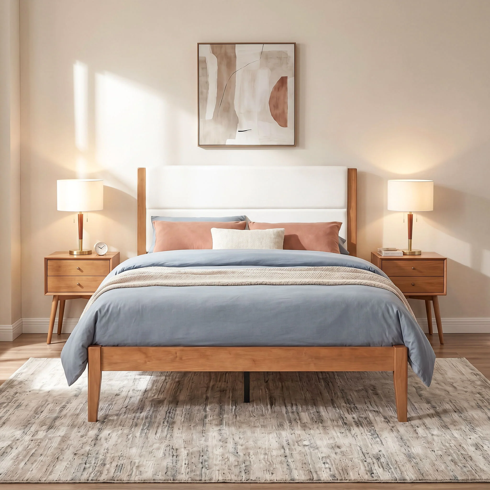 Platform Bed Frame With Upholstered Headboard, Slat Support - Image 16