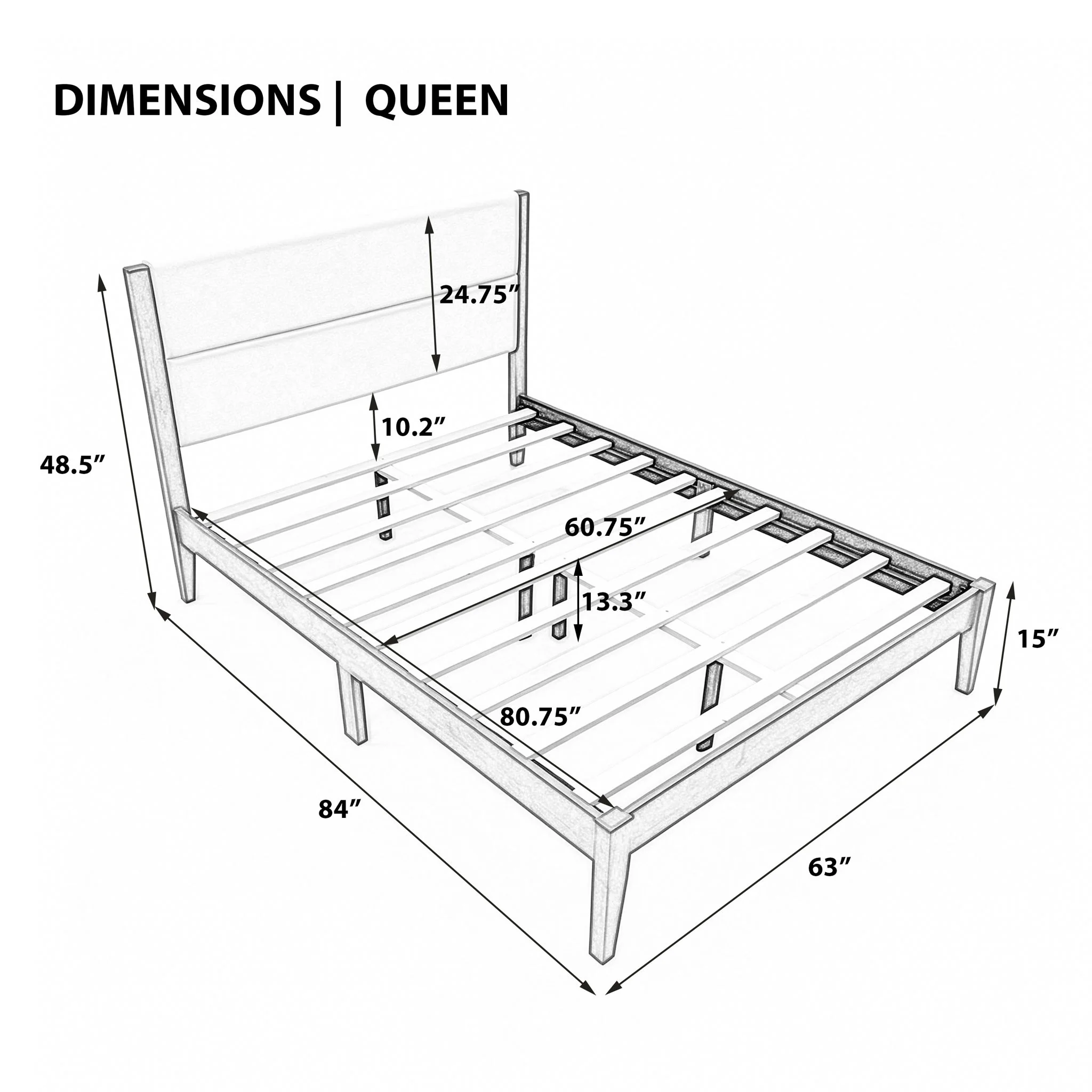 Platform Bed Frame With Upholstered Headboard, Slat Support - Image 17