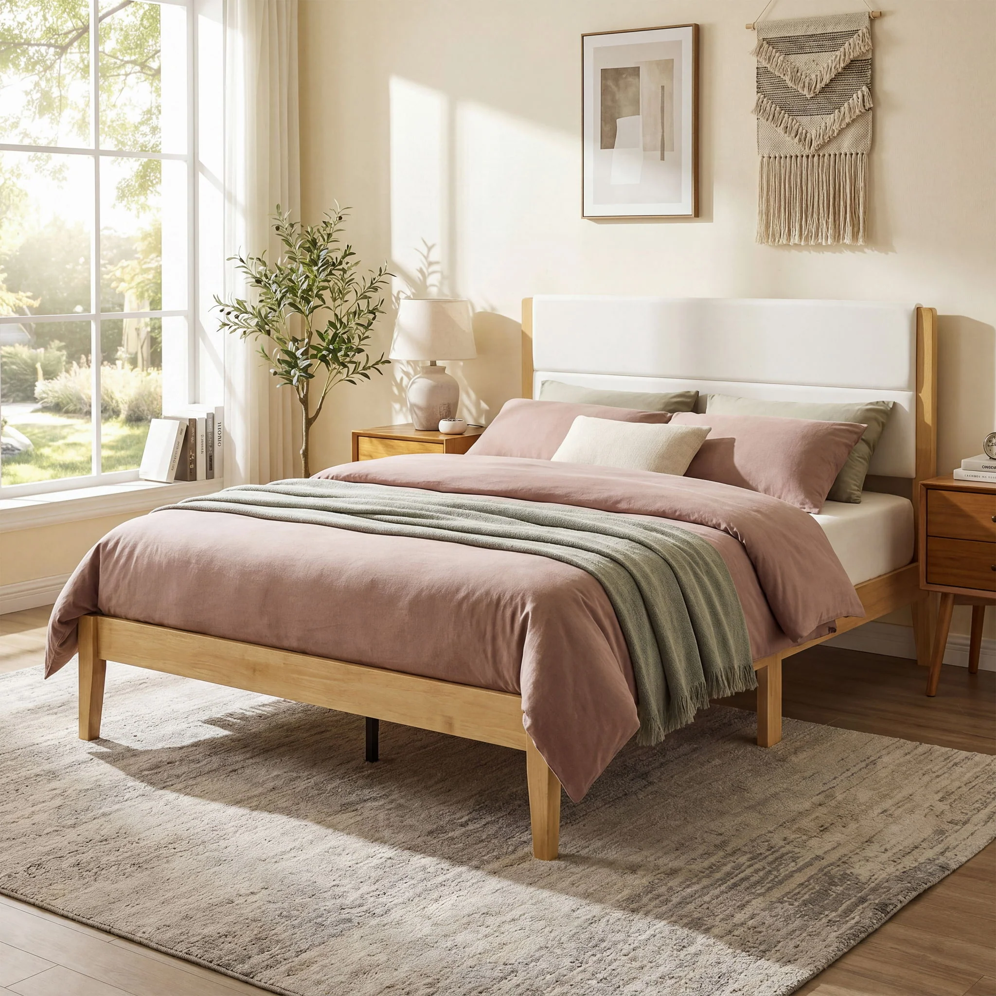 Platform Bed Frame With Upholstered Headboard, Slat Support - Image 18