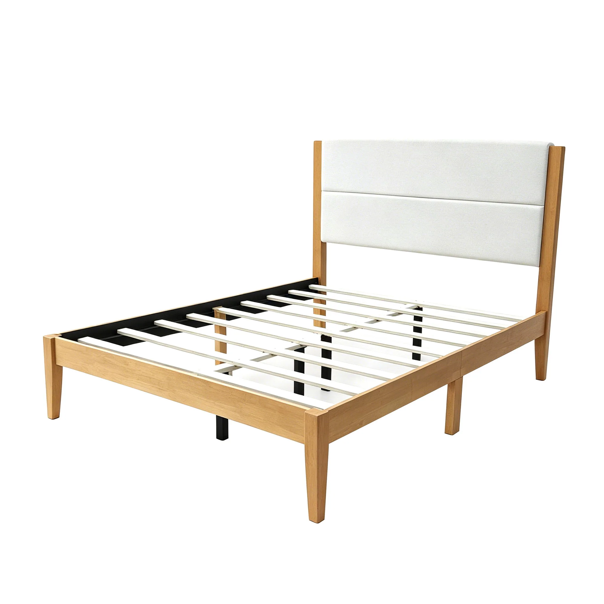 Platform Bed Frame With Upholstered Headboard, Slat Support - Image 2