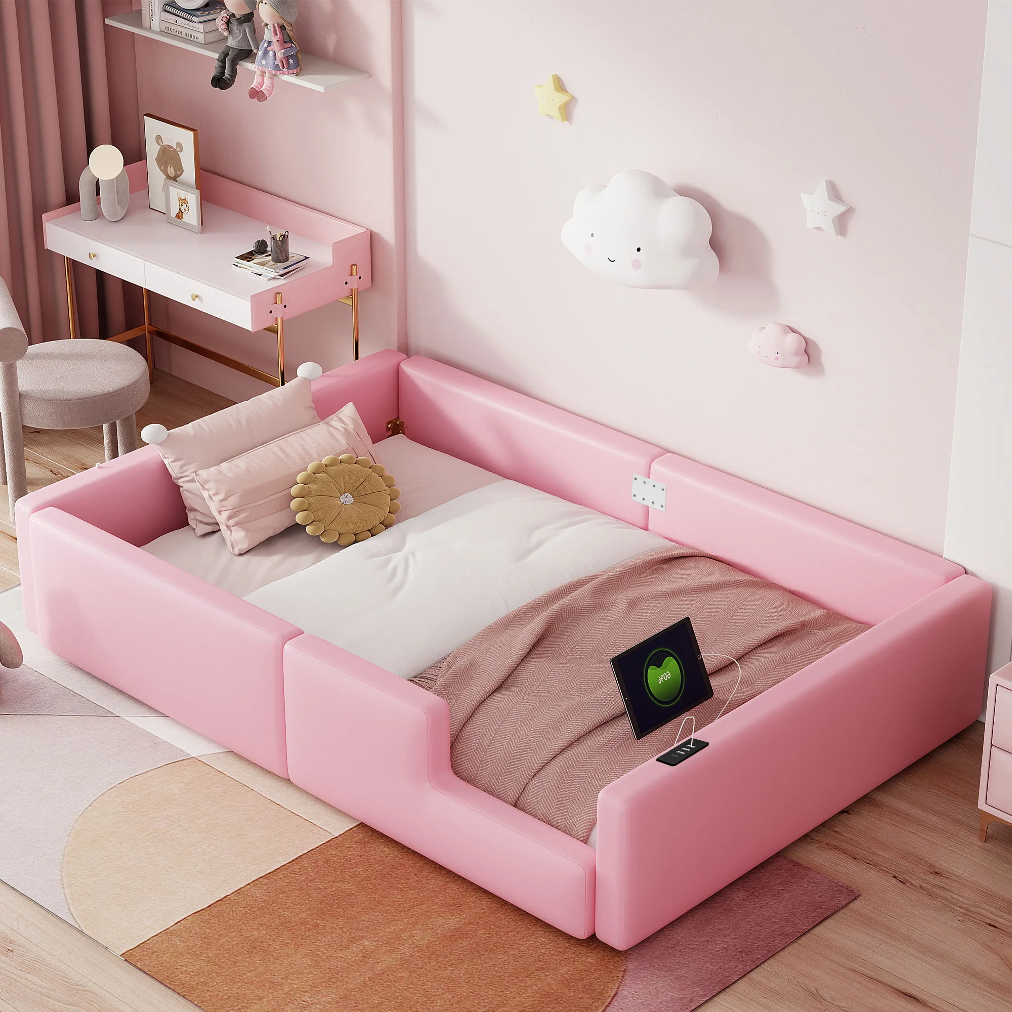 Platform Bed With Guardrail And Charging Station - Image 7