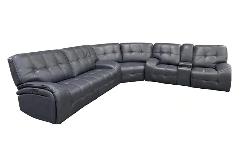 Poland Cobalt Blue Leather Power Reclining Sectional with Console - Image 2