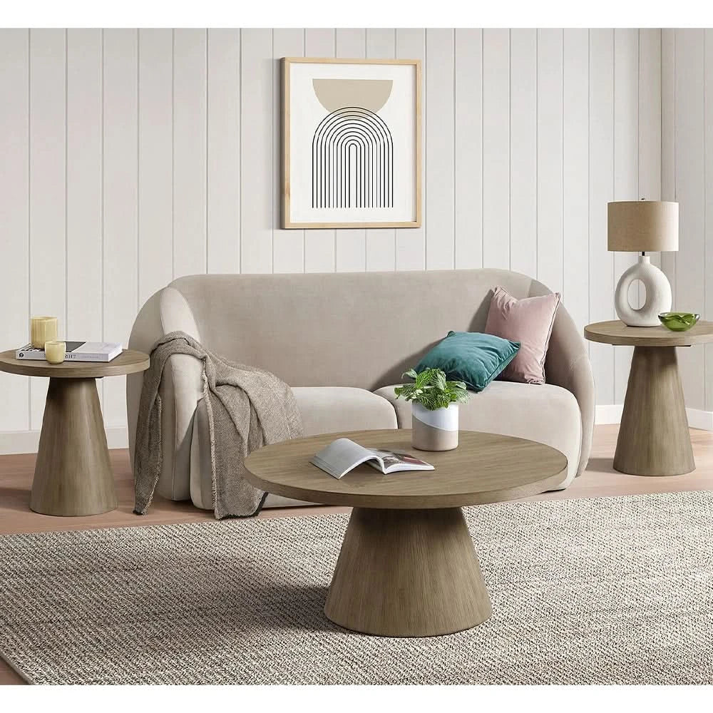 Portland Grey End Table with Pedestal Base and Scandinavian Design - Image 4