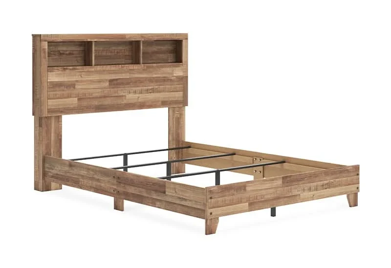 Porto Brown Contemporary Bookcase 5 PC Bedroom Set Includes Bed (Headboard, Footboard and Rails), Dresser and Mirror - Image 4