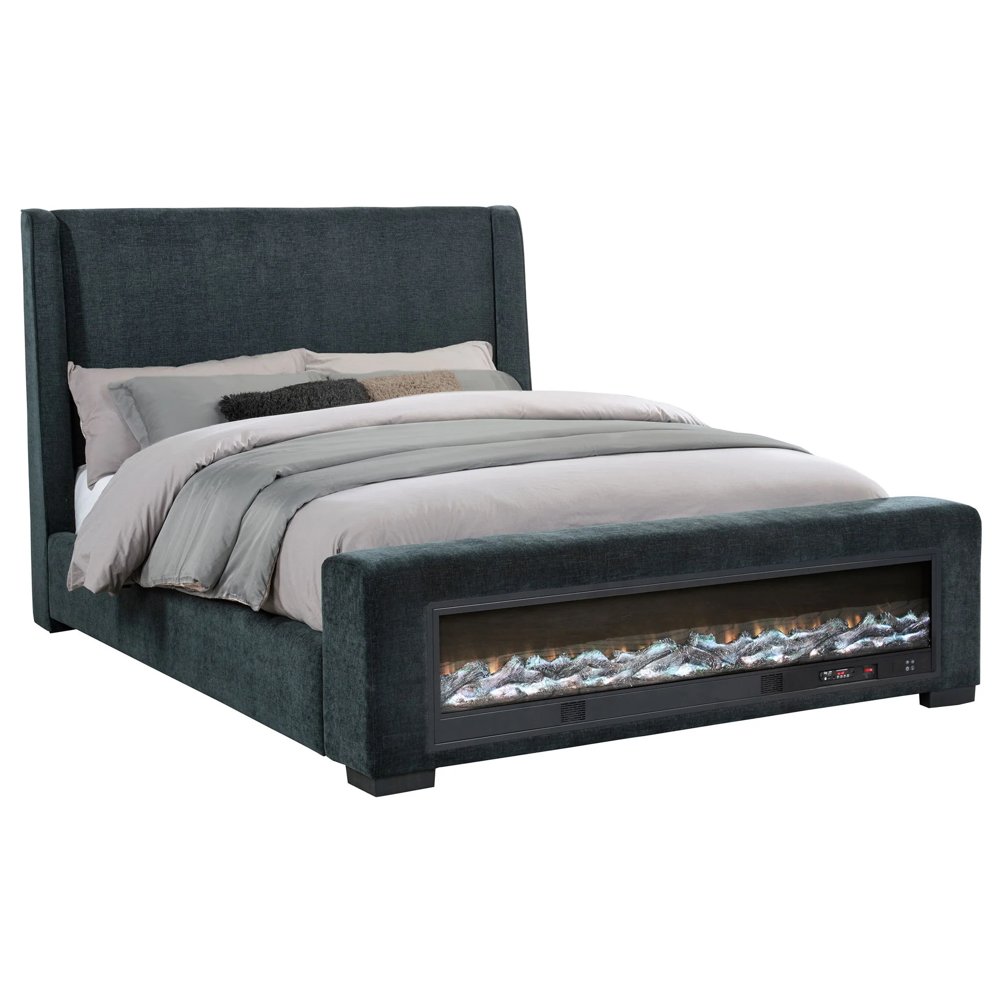Preston Upholstered Eastern King Audio Flame Visualizer Bed Dark Blue - Image 2