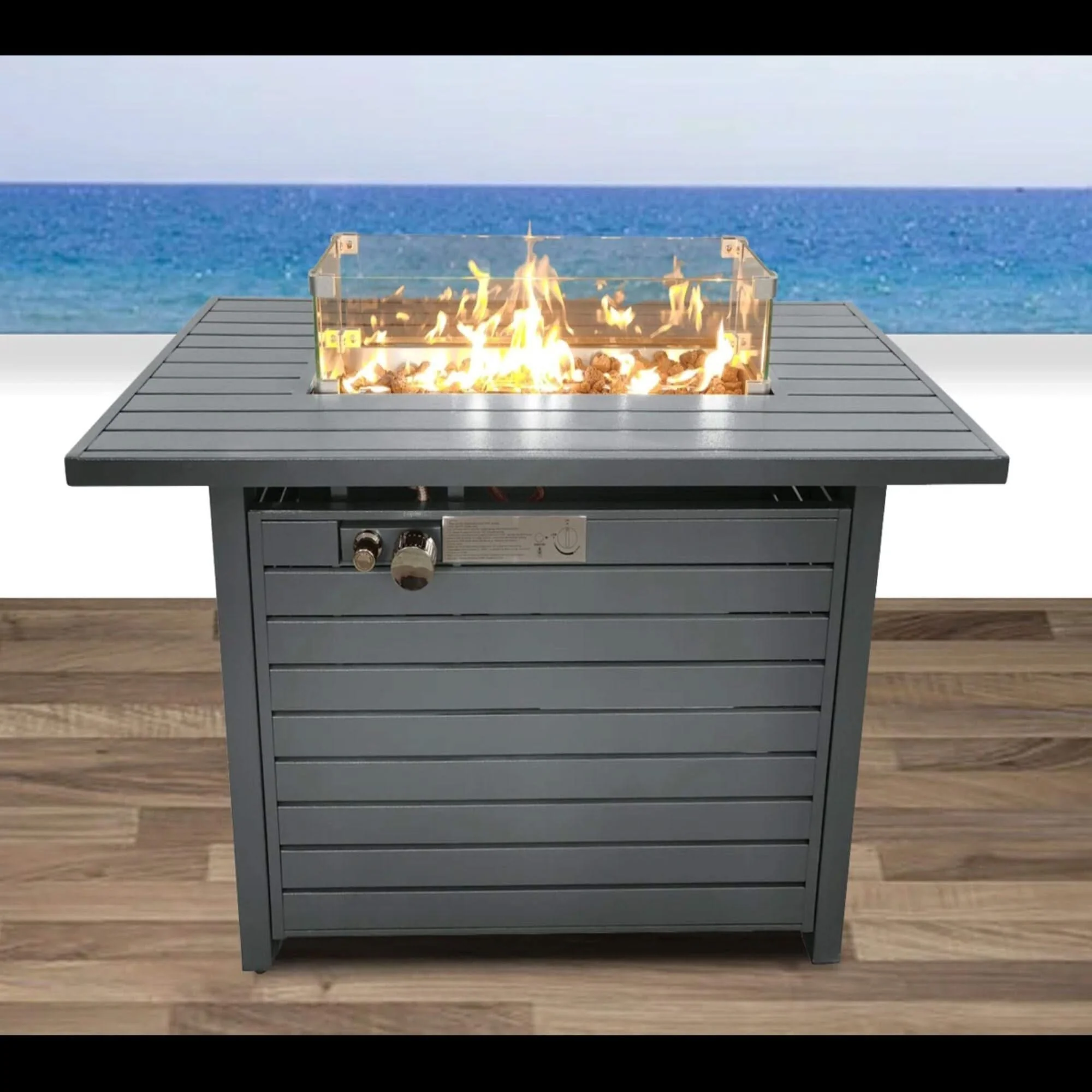 Propane Fire Pit Table With Lid - Gray - Image 4