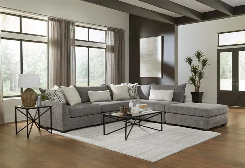 Prospect Smoke 5-Piece Modular Sectional with Chaise and Accent Pillows