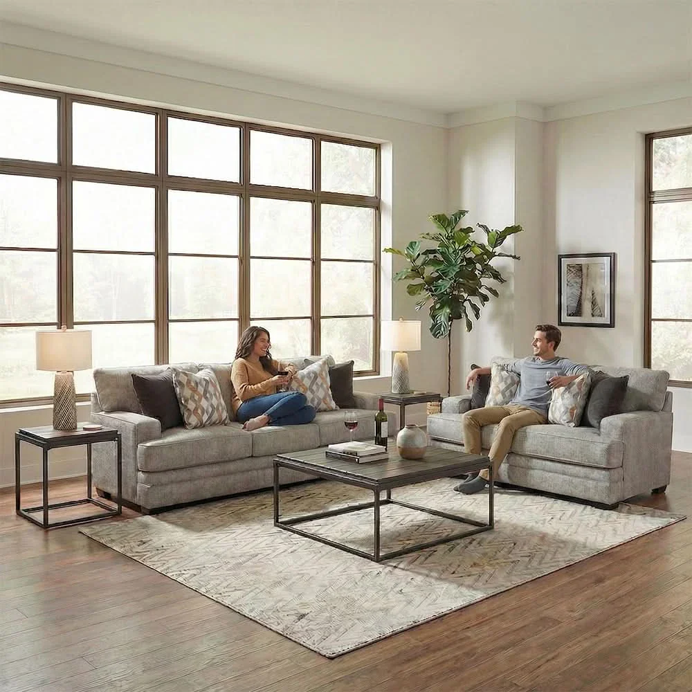Protege Tan Contemporary Sofa with Track Arms and Accent Pillows - Image 4
