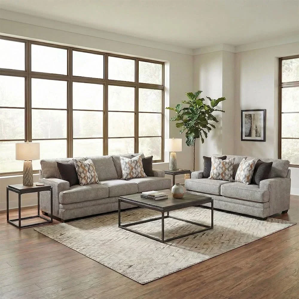 Protege Tan Contemporary Sofa with Track Arms and Accent Pillows - Image 5
