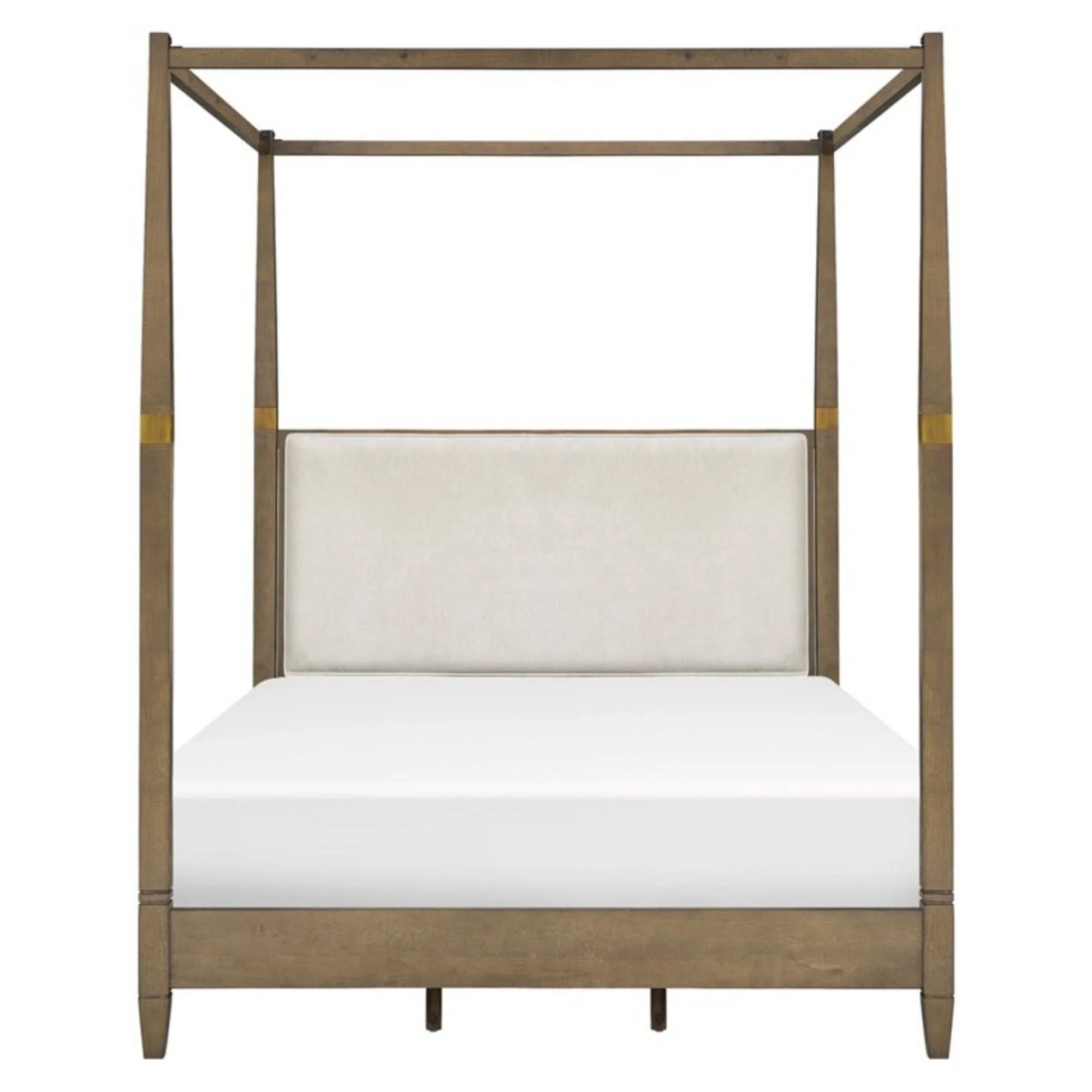 Queen Canopy Bed Frame With Upholstered Headboard - Brown - Image 3