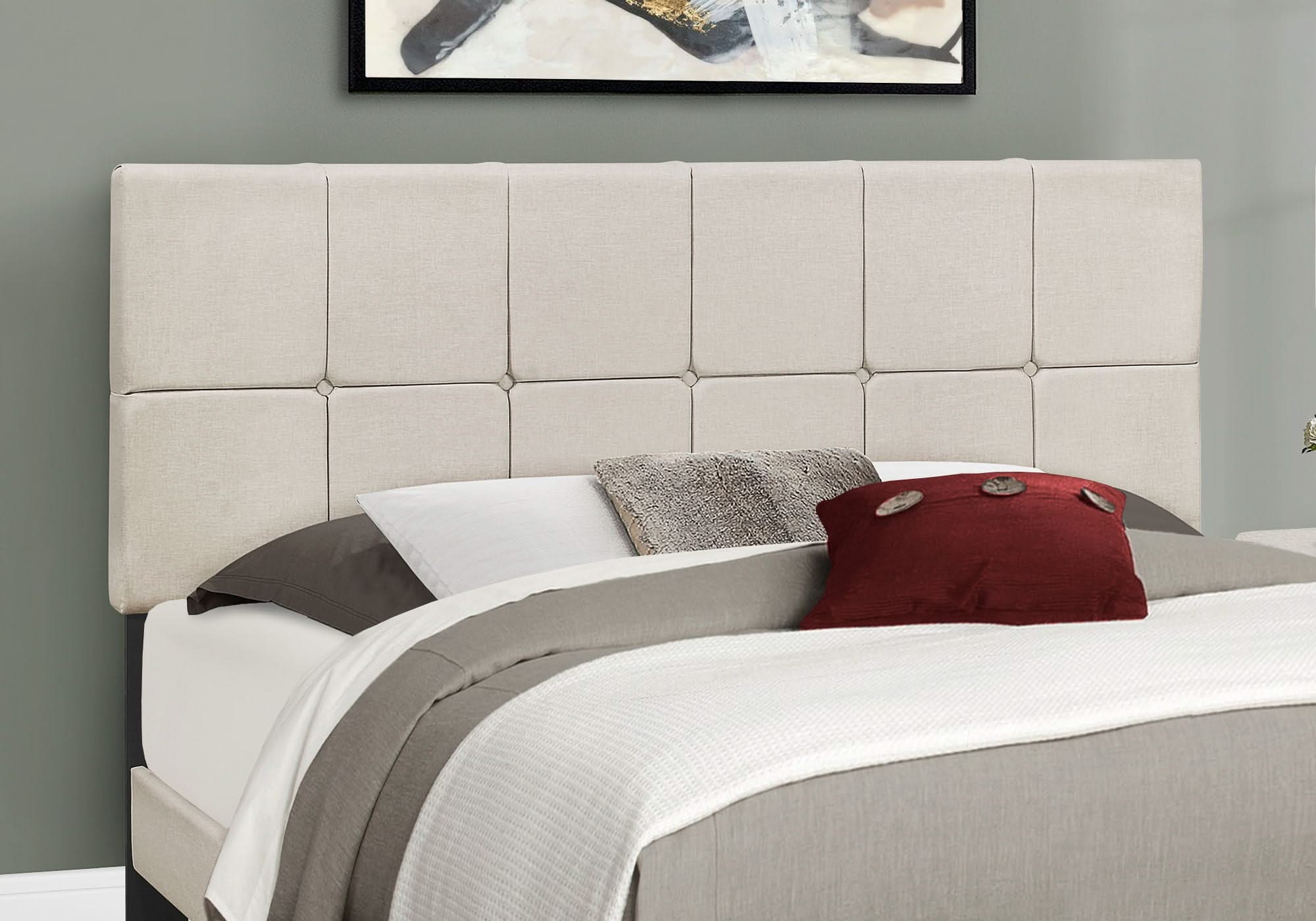 Queen Size Bed, Upholstered, Transitional - Beige - Image 2