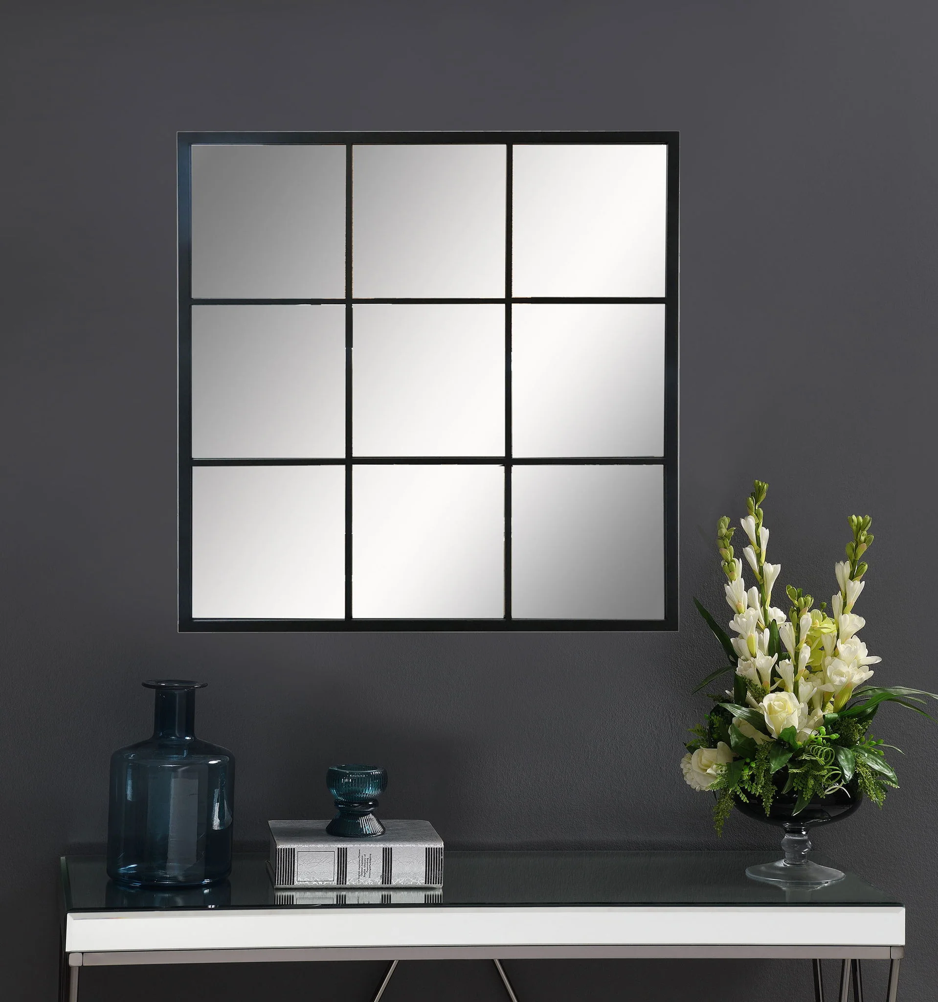 Quetzal 35 x 35 Inch Square Window Pane Wall Mirror Black - Image 3