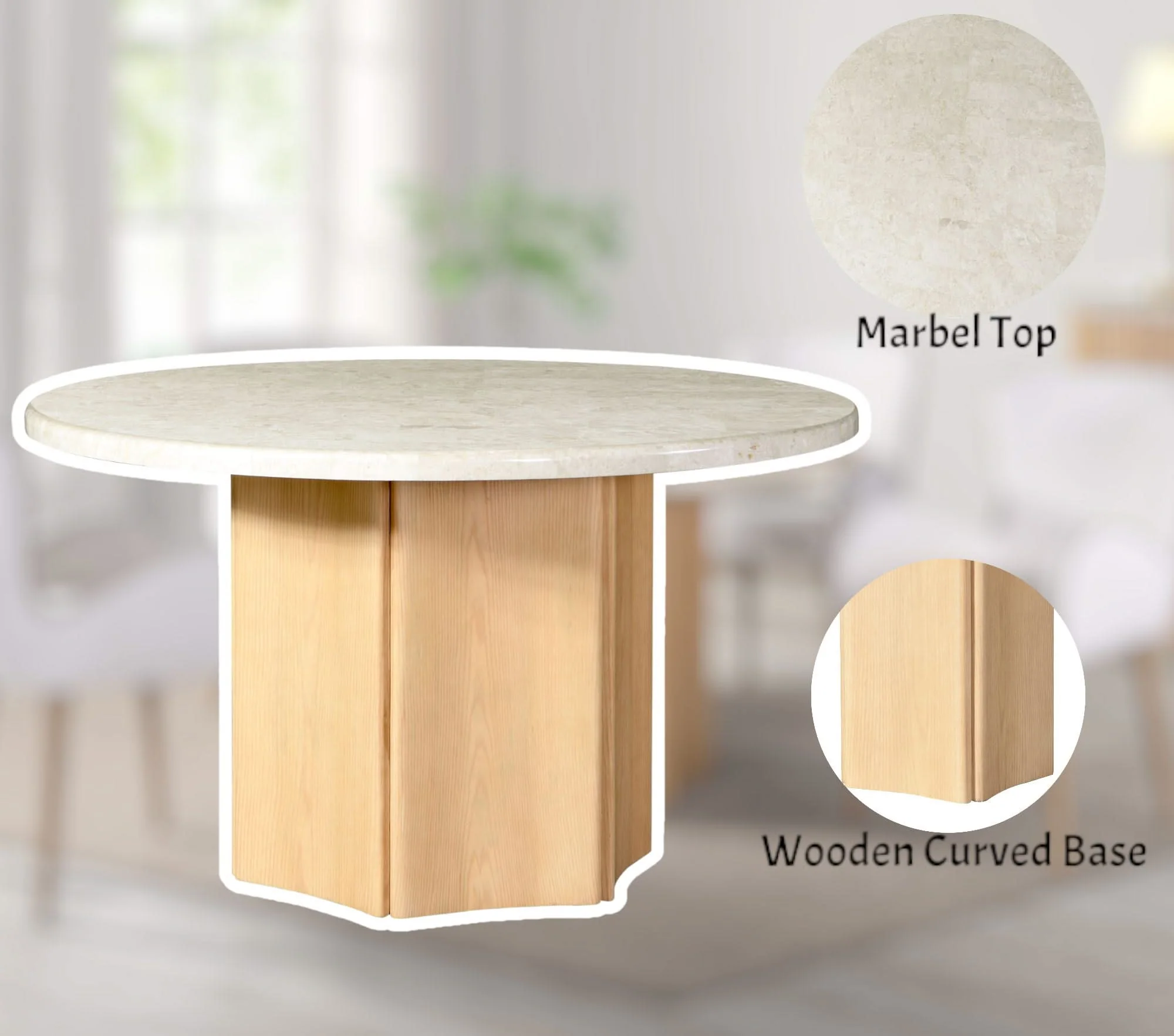 Qwin - Marble Top Round Dining Table - Natural - Image 4