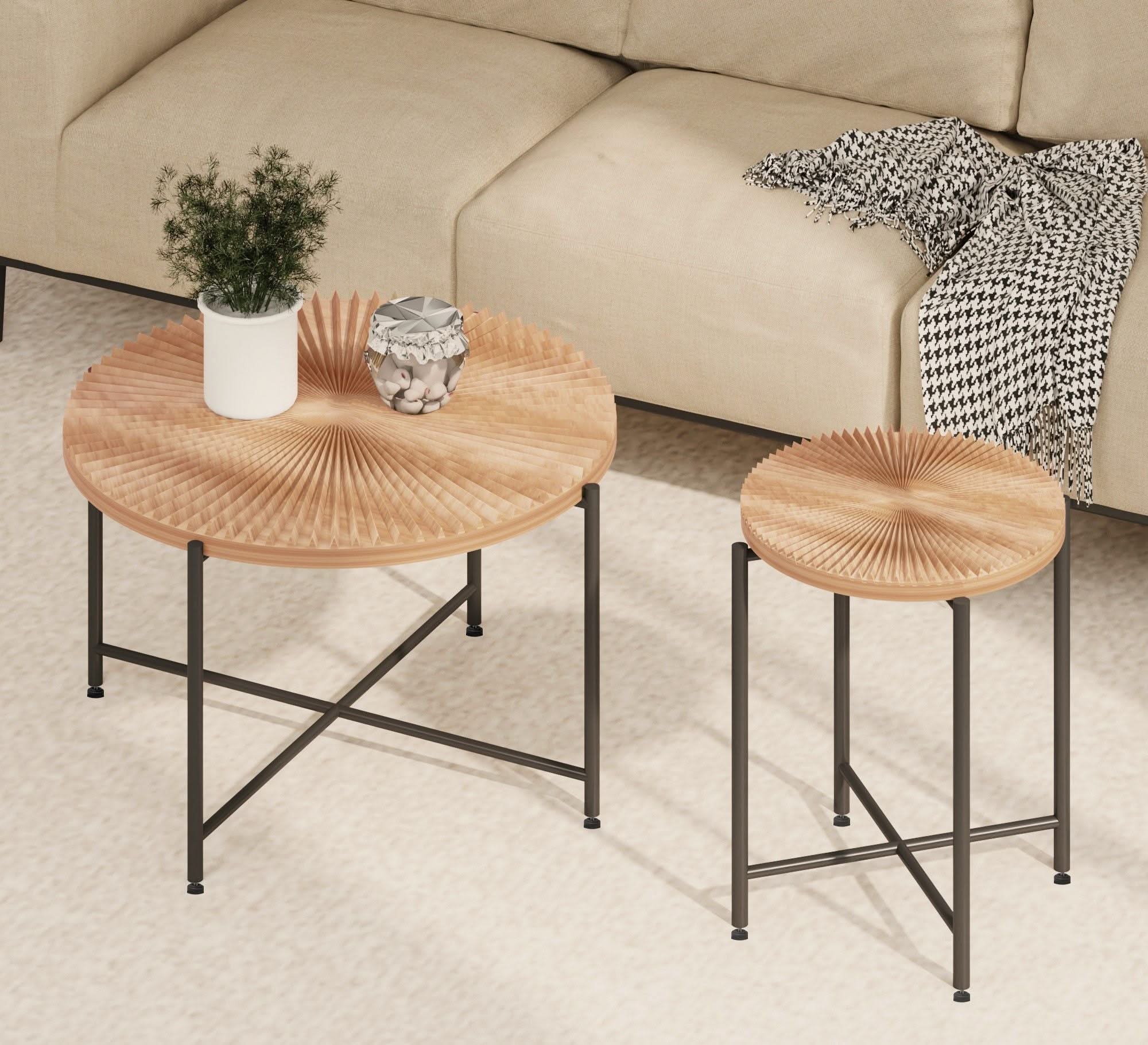 Radial - Pattern Coffee And End Table Set Waterproof Cover, Distressed Cylindrical Design (Set of 2) - Image 5