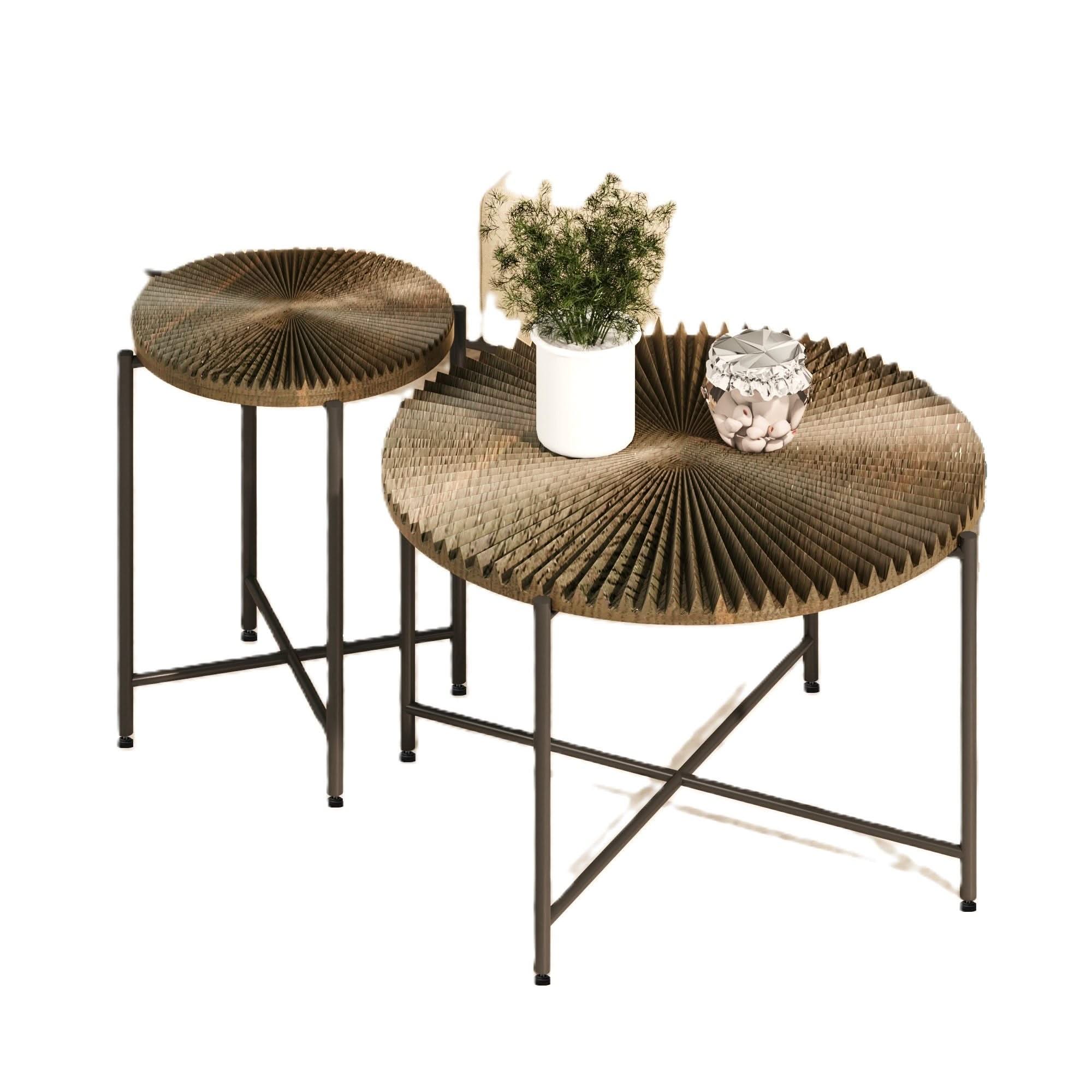 Radial - Pattern Coffee And End Table Set Waterproof Cover, Distressed Cylindrical Design (Set of 2) - Image 6